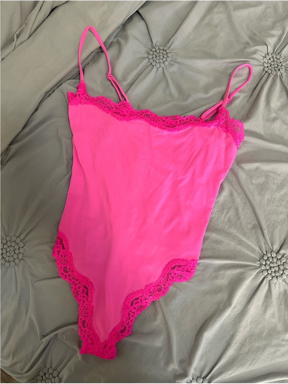 SKIMS Hot Pink Lace-Trim Cami Bodysuit